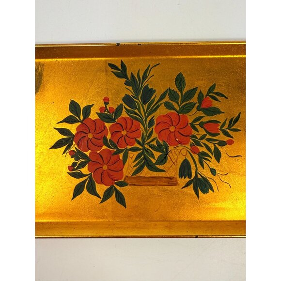 Floral Trinket Tray DIsh Catch All Japanese Laquerware Gold Leaf Hand Painted - Picture 15 of 16